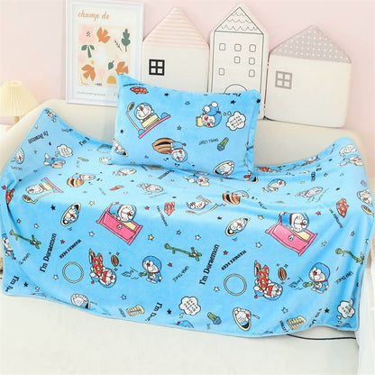 Cute Doraemon Blanket Cartoon Warm Flannel Blanket Pillowcase Lovely Anime Pattern Printing Blanket Bedspread Bedroom Sofa Bed