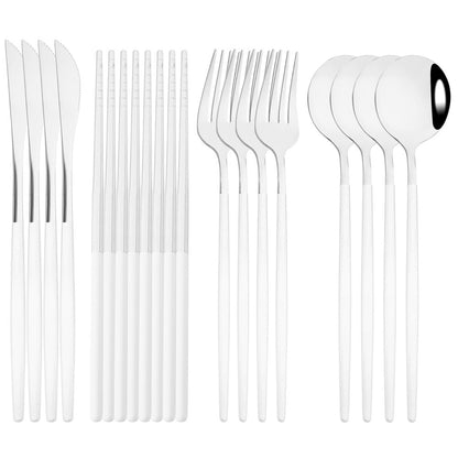 12-16Pcs Chopsticks Knife Fork Spoon Cutlery Set Green Gold Dinnerware Set Luxury Stainless Steel Flatware Korean Tableware Set