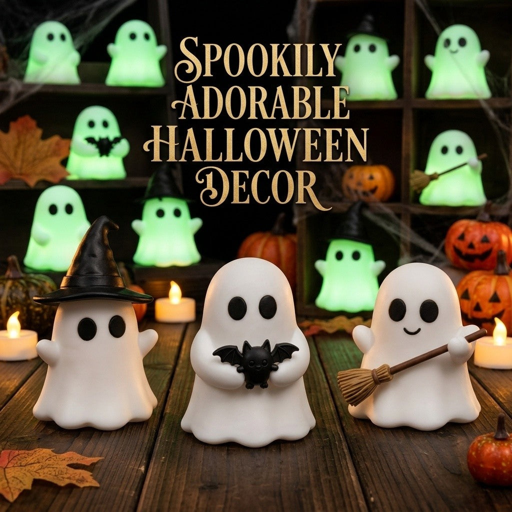 Halloween Luminous Mini Ghost Statue Soft  Glow In Dark Ornament Cute Spooky Table Decor for Baking Topper Handcraft Holiday