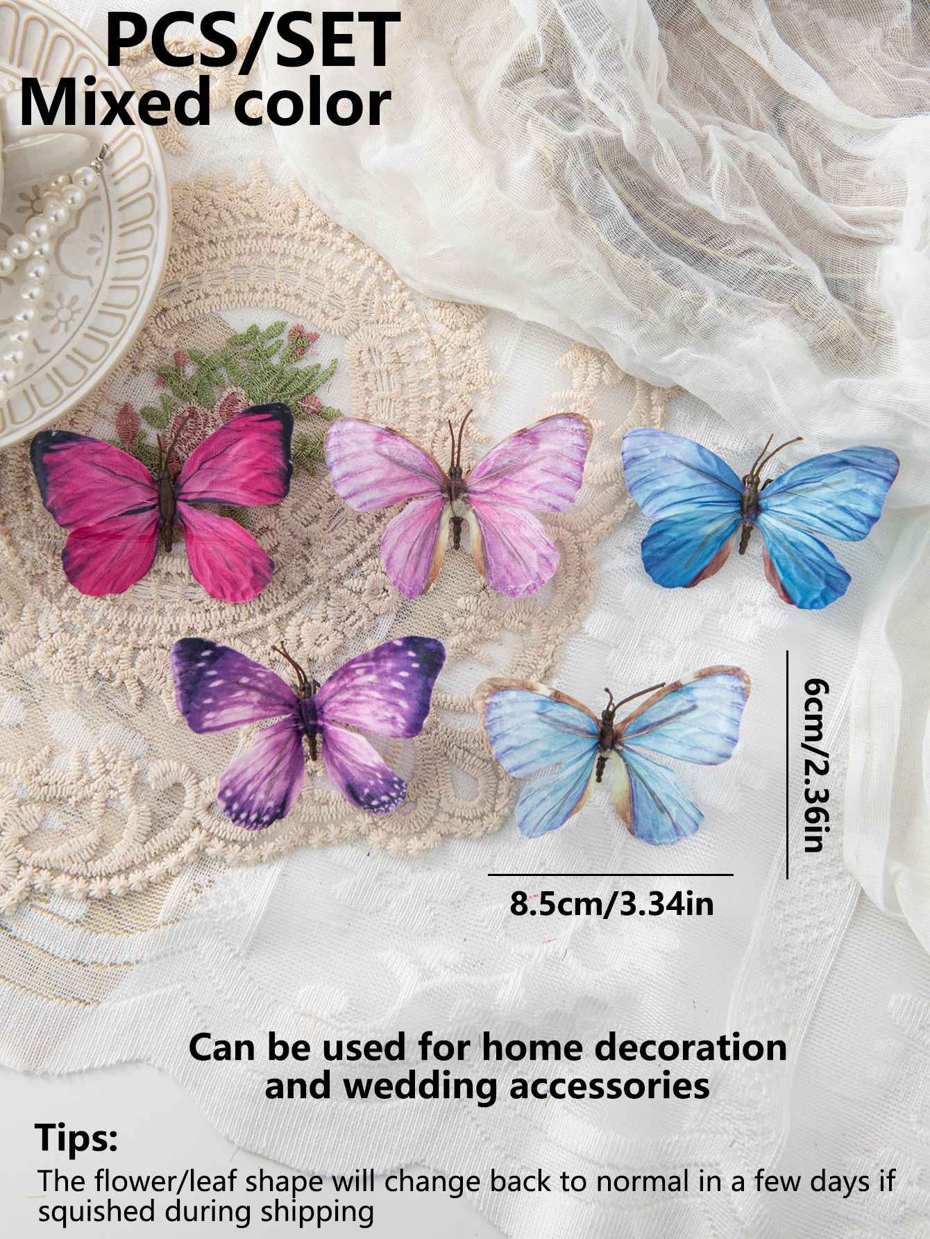 5/10PC Artificial Fake Fluorescent Butterfly Home Room Decor Valentine's Wreath Wedding Bridal Diy Gift Box Accessories Headwear