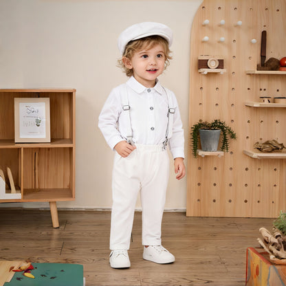 Roupa de Batismo para Bebês Meninos, Terno com Suspensório, Conjunto Formal de Cavalheiro para Casamento de Meninos da Flor, Roupa de Recém-nascido