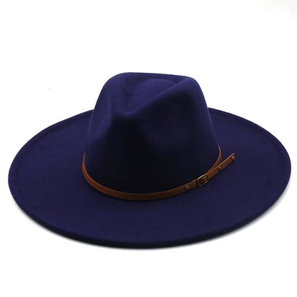 9.5cm Wide Brim Fedora Hats with Brown Belt Autumn Winter Women Party Top Hat Men Jazz Retro Cowboy Felt Cap Panama Sun Hat