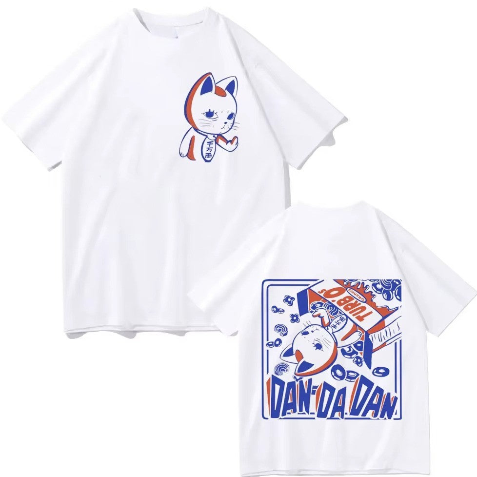 Funny Japan Anime Dandadan Turbo Granny Cat Graphic T Shirt Fashion Cartoon Oversized Tee Men Women Vintage Casual Cotton Tops