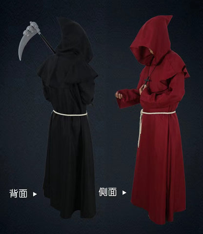 Medieval Monk Cosplay Wizard Hooded Robe Steampunk Priest Horror Cloak For Men Unisex Mask Hat Costume Halloween Masquerade Cape