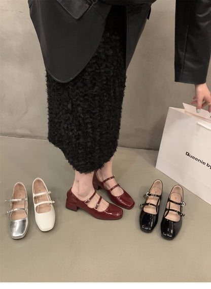 Mary Jane Shoes for Women  Retro Medium Heel Women's Single Shoes Fashion Gloss Soft Comfort Ballet Shoes Zapatos De Mujer