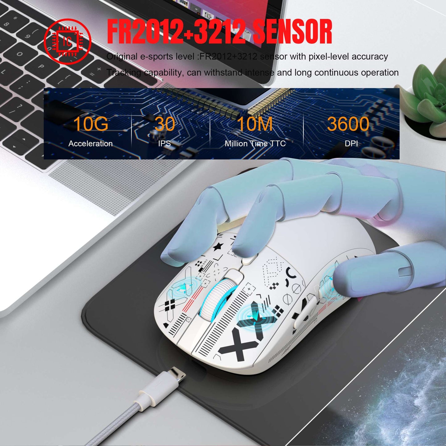 Mouse Bluetooth Sem Fio T90 RGB (BT1/BT2+ USB) 2.4GHz Recarregável Silencioso com Adaptador Tipo C