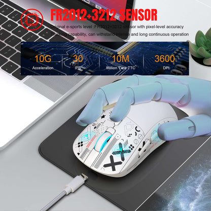 Mouse Bluetooth Sem Fio T90 RGB (BT1/BT2+ USB) 2.4GHz Recarregável Silencioso com Adaptador Tipo C