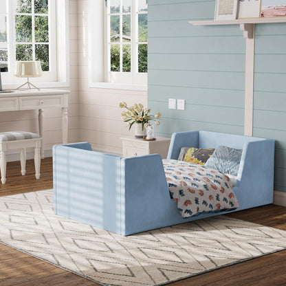 Toddler Bed, Toddler Floor Bed Frame with Guard Rails, Kids Bed for Ages 2-6 Years Kids Girls and Boys, Standard Crib Ma