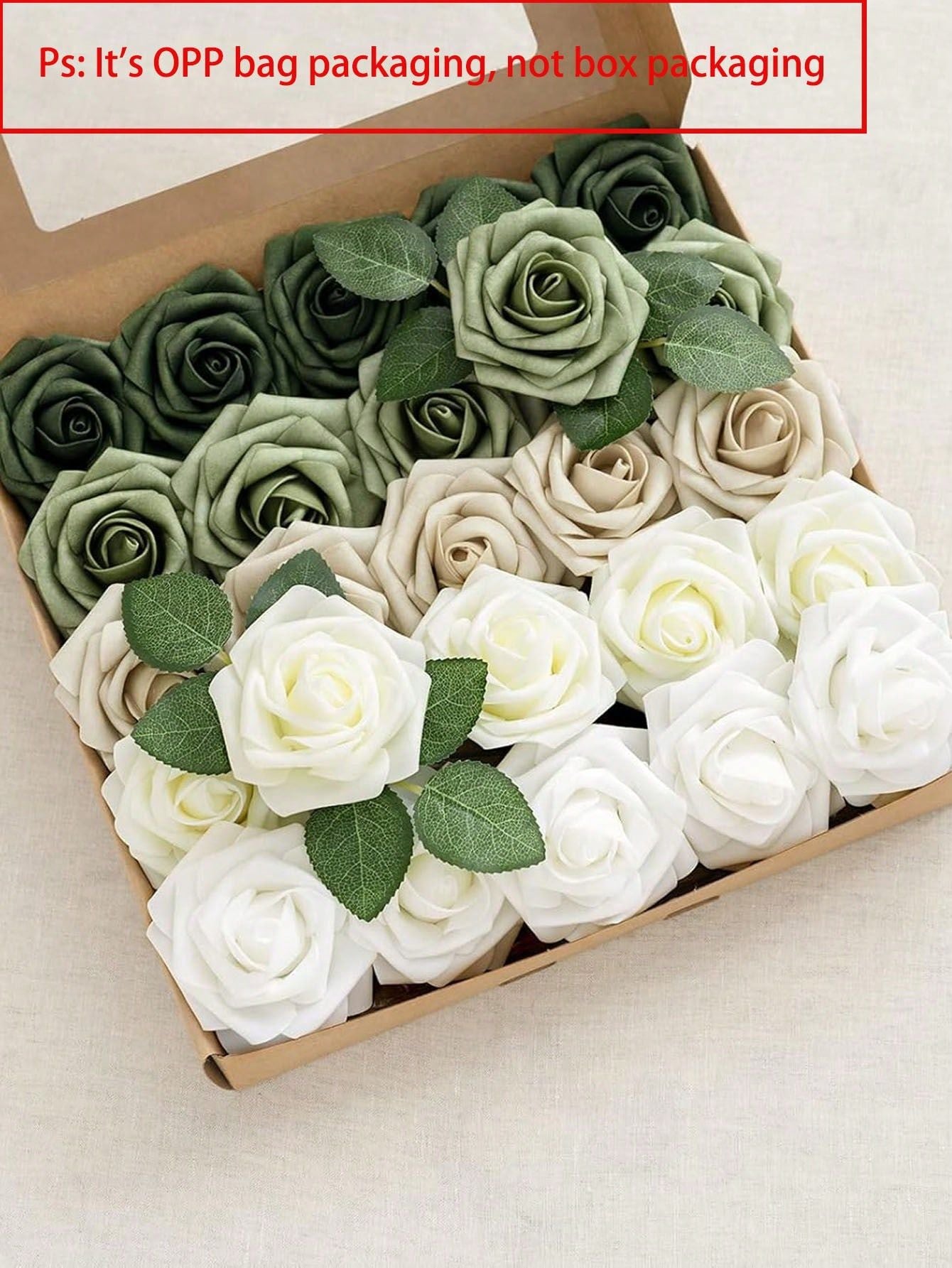 25pcs Artificial Roses, Green Gradient Artificial Rose Set - DIY Wedding Bouquet, Suitable For Wedding, Cake, Party Decoration