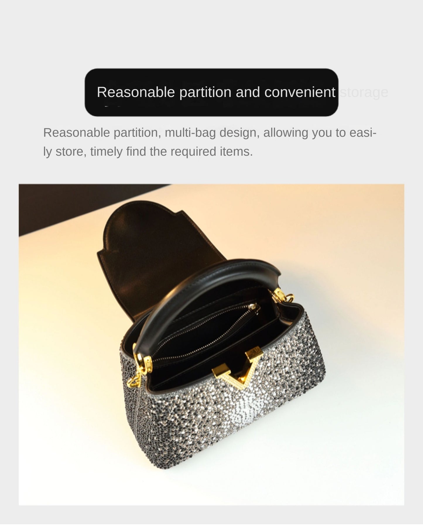 Luxury Fashion Diamonds Women's Handbags 2025 New V Letter Small Shoulder Crossbody Bag Genuine Leather Messenger Shell Bags