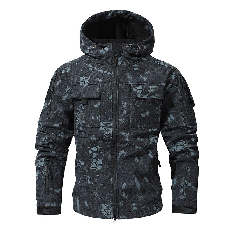 Men's Silent Soft Shell Camouflage Tactical Jacket Waterproof Warm Fleece Hunting Jackets Outdoor Hiking Fishing Hooded Coat