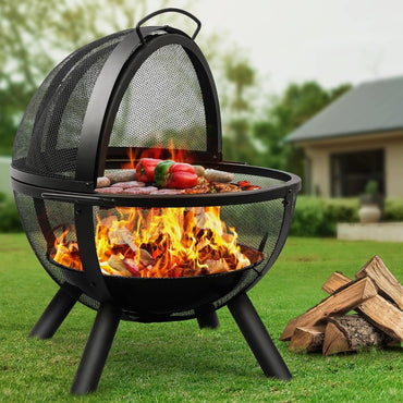 Ikuby Ball of Fire Pit fire Ball with BBQ Grill fire Globe Pit Large Round Pit,Patio Fireplace for Camping, Heatin