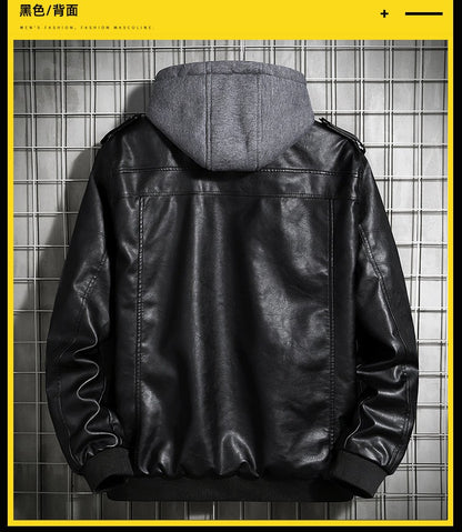 Hooded Leather Jacket Men's Jacket Winter PU Leather Coat Teenage Jackets Men's Motorcycle Leather Coat Harajuku
