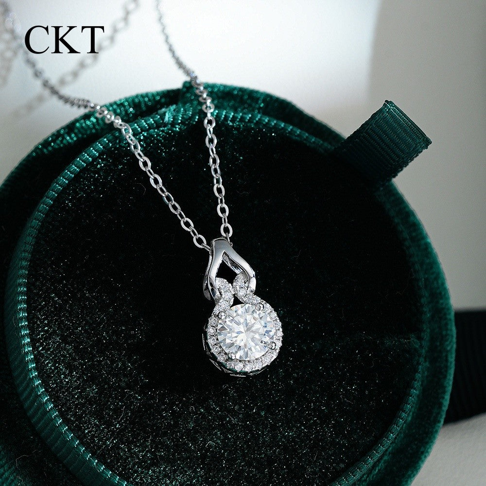 CKT Real Ouro Branco 18k 1ct D Color Moissanite Colar com Pingente de Diamante para Mulheres Platina Pt950 Clássica Abóbora Joias Finas