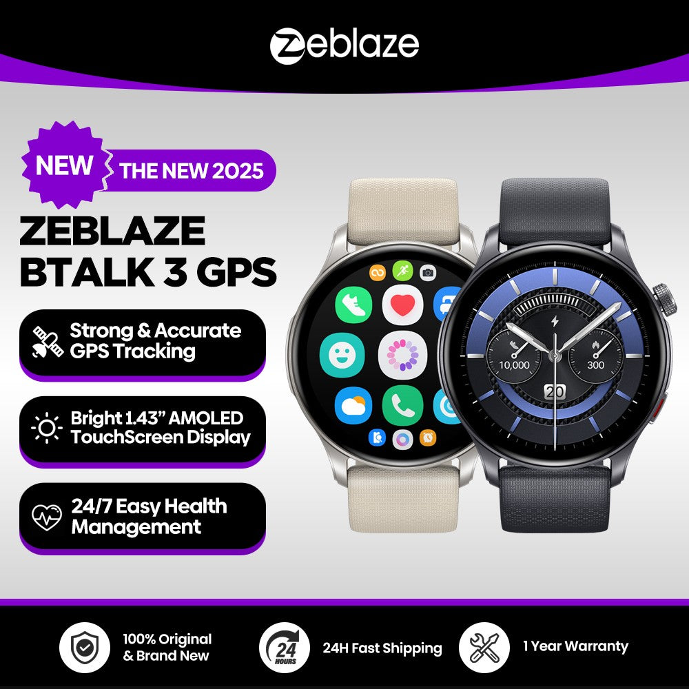 Novo Zeblaze Btalk 3 GPS Smartwatch Tela AMOLED de 1,43" Dupla Pulseira Chamada Bluetooth Relógio Esportivo Monitoramento de Frequência Cardíaca SpO2 Estresse