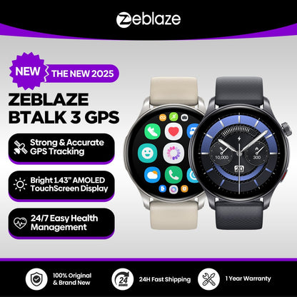 Novo Zeblaze Btalk 3 GPS Smartwatch Tela AMOLED de 1,43" Dupla Pulseira Chamada Bluetooth Relógio Esportivo Monitoramento de Frequência Cardíaca SpO2 Estresse