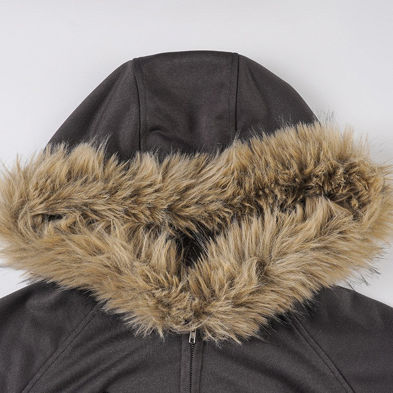 2025 New Autumn Winter Hooded Jackets Fashion Women Long Sleeve Slim Y2K Zipper Vintage Coats High Street Fleece Pocket Outwear