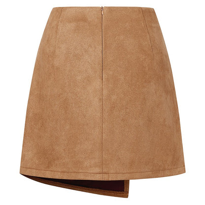 Chic Faux Suede Mini Skirts Women Design Irregular Button Skirts Woman Spring Autumn High Waist Zipper Up A-Line Skirt Ladies