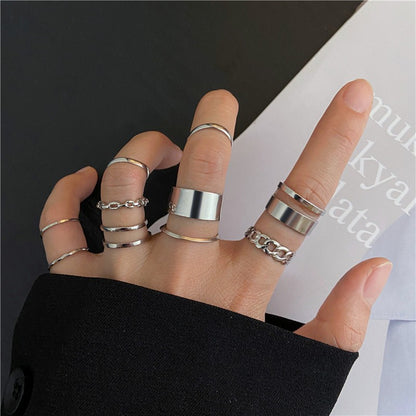 Conjunto de Anéis de Cristal Cor Prata para Mulheres, Anéis de Dedo de Zircônia Cúbica de Lua, Flecha, Flor, Coração, Joias Femininas da Moda