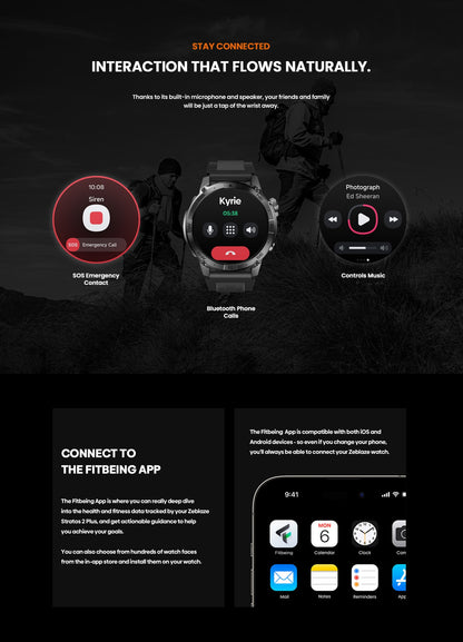 Zeblaze Stratos 2 Plus GPS Sports Smart Watch Bússola Integrada Altímetro Barométrico Tela AMOLED de 1.43'' Smartwatch com Chamada de Voz