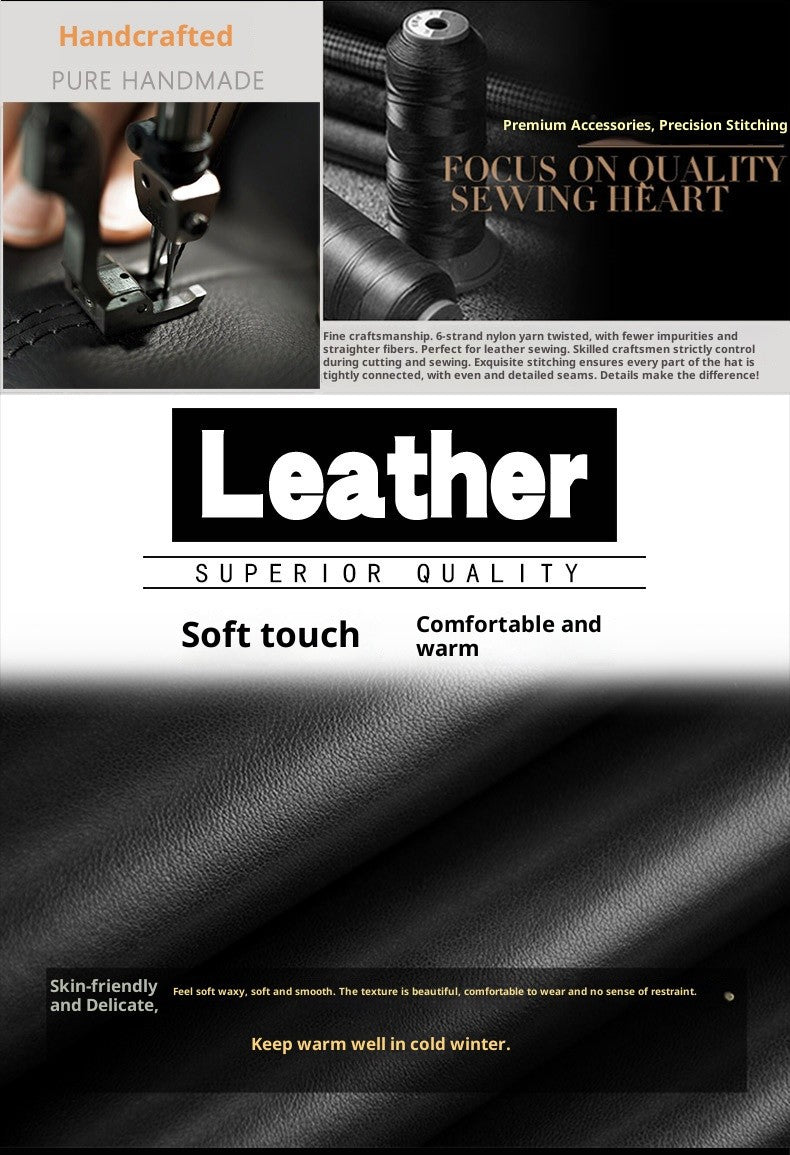 Classic Genuine Sheep Leather Baseball Cap for Men Adjustable Lightweight Breathable for Spring/Autumn