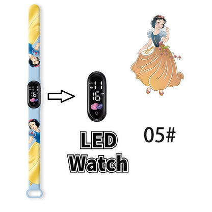 Disney Princess Kids Digital Watch Cartoon Action Figure Snow White LED Touch Waterproof Electronic Watch Toys for Children