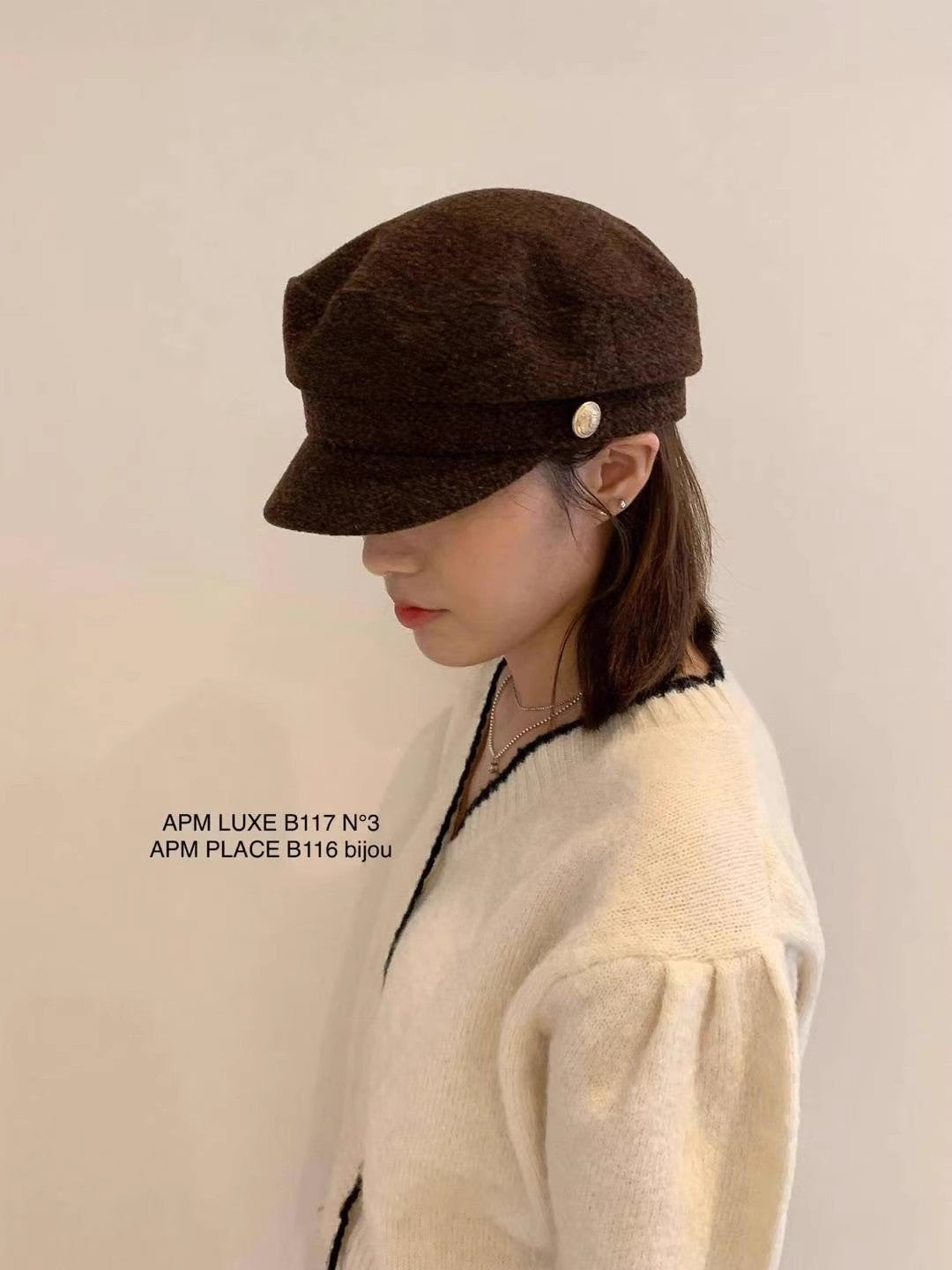 Korean Blogger Same Style Metal Button Autumn Winter Maillard Duck Bill Hat Woolen Newsboy Cap Eight Panel Hat for Women