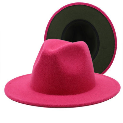 QBHAT Two-color Fedora Hat Women Men Wide Brim Felt Jazz Hat Ladies Party Top Cap Patchwork Chapeau Sombreros De Mujer 50 Colors