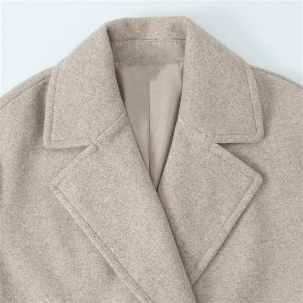 PB&ZA2024 Winter New Women's Fashion Simple Loose Warm Collar Soft Long Double breasted Woolen Coat Coat