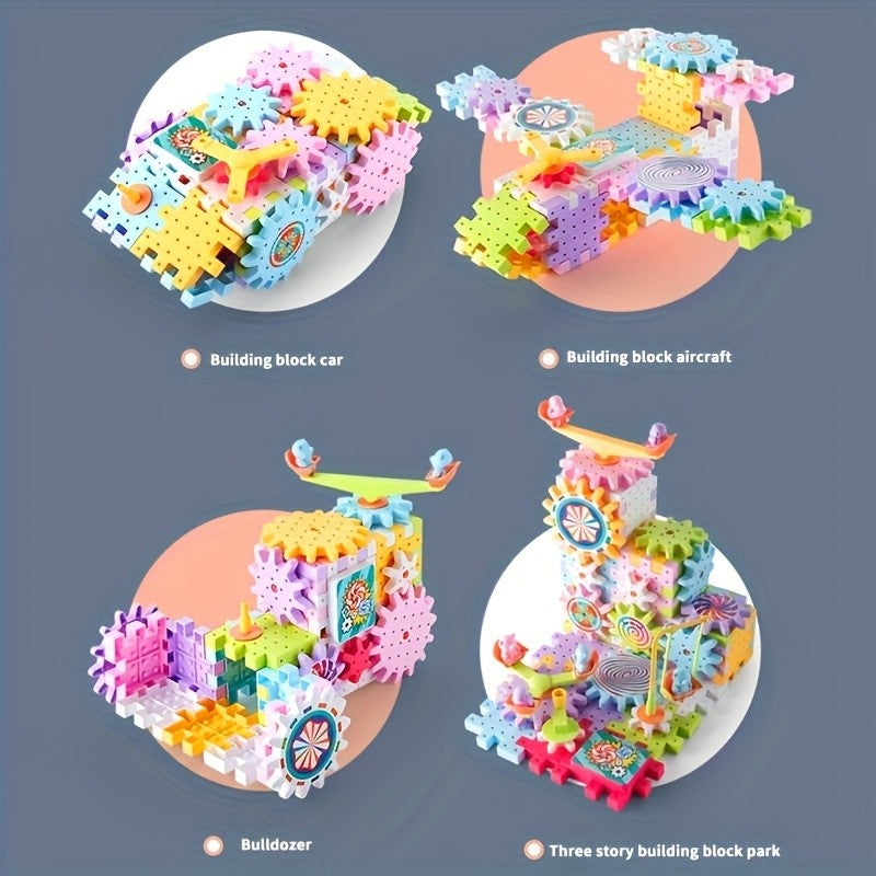 Conjunto de Brinquedos de Construção Montessori Infantil Elétrico Engrenagens Giratórias para Montar Carro de Trilho Brinquedo de Construção Grande STEM de Natal