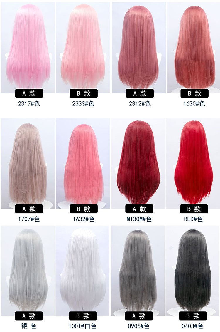 ?HSIU Brand?26 Colors 60cm Long Straight Hair Pink Gray  White purple Black pink Fiber synthetic wig + Free brand wig net