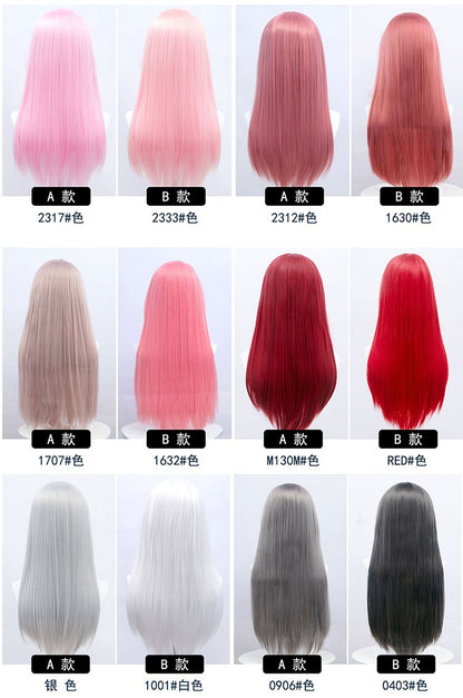 ?HSIU Brand?26 Colors 60cm Long Straight Hair Pink Gray  White purple Black pink Fiber synthetic wig + Free brand wig net
