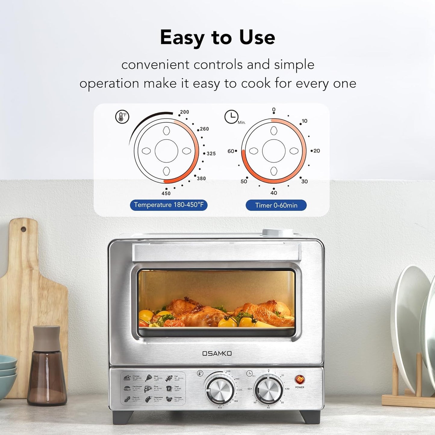 Forno Torradeira Fritadeira sem Óleo 6 em 1, Fritadeira sem Óleo de 12L com Infusão a Vapor, Forno Torradeira com Convecção e Cozimento a Vapor Suave com Pré-aquecimento Rápido,