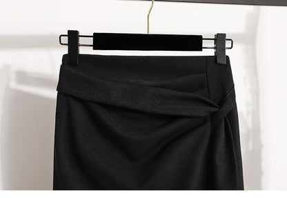 Autumn Winter Mid-Length A-Line Skirt 2025 Plus Size Elegant Asymmetrical Slit Skirts Women's High Waist Oversized Suit Skirts