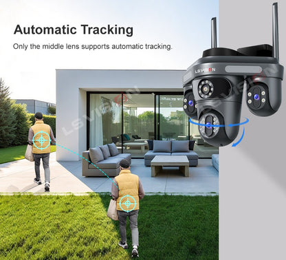 LS VISION Multiple Lens 3 Screen Wifi Outdoor Security Solar  Camera Panoramic Monitor Mobile   Siren Alarm Solar CCTV Camera