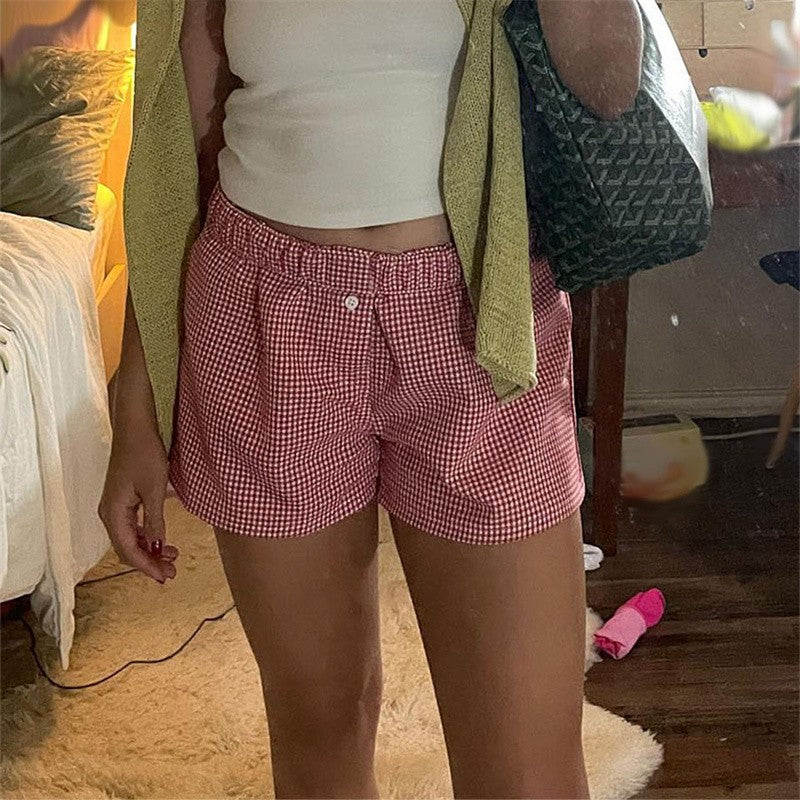 2025 New Women Plaid Lounge Boxer Shorts Cute Summer Y2K Casual Pajama Bottoms Sleep Gingham Shorts Beach Tracksuit Jogging Pant