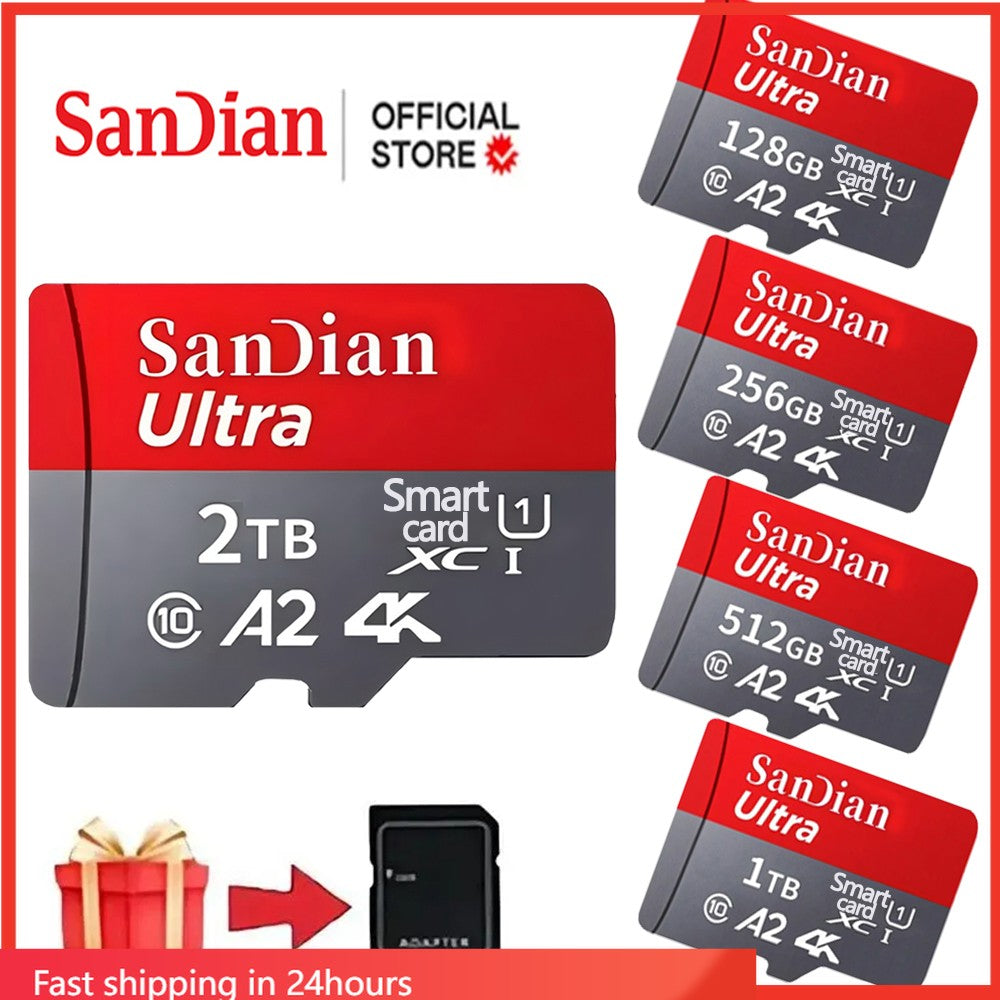 High Speed Micro TF SD Card 256GB 512GB Memory Card A2 V30 SD Memory Cards 1TB 2TB Mass Capacity Cards for Smartphone/PC/Laptop