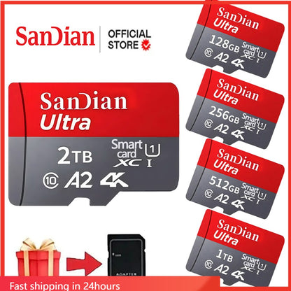 High Speed Micro TF SD Card 256GB 512GB Memory Card A2 V30 SD Memory Cards 1TB 2TB Mass Capacity Cards for Smartphone/PC/Laptop