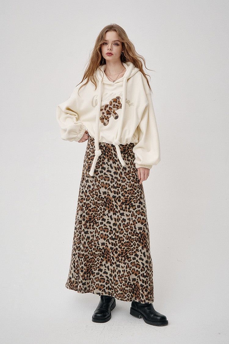 ELFSACK 2025 Winter New Arrivals Y2K Animal Print A-Line Long Maxi Skirt For Woman