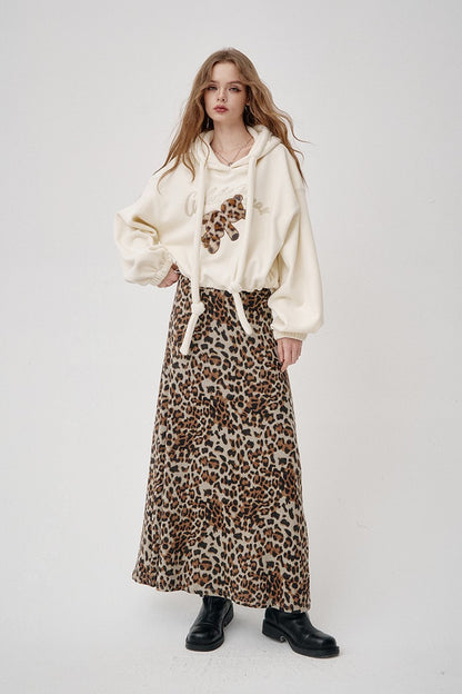 ELFSACK 2025 Winter New Arrivals Y2K Animal Print A-Line Long Maxi Skirt For Woman