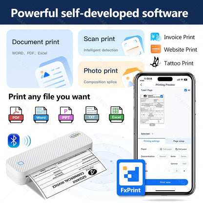 Portable A4 Thermal Printer Bluetooth Photos PDF Document Printing Machine Folded Rolls Paper For Office Work Home School Travel