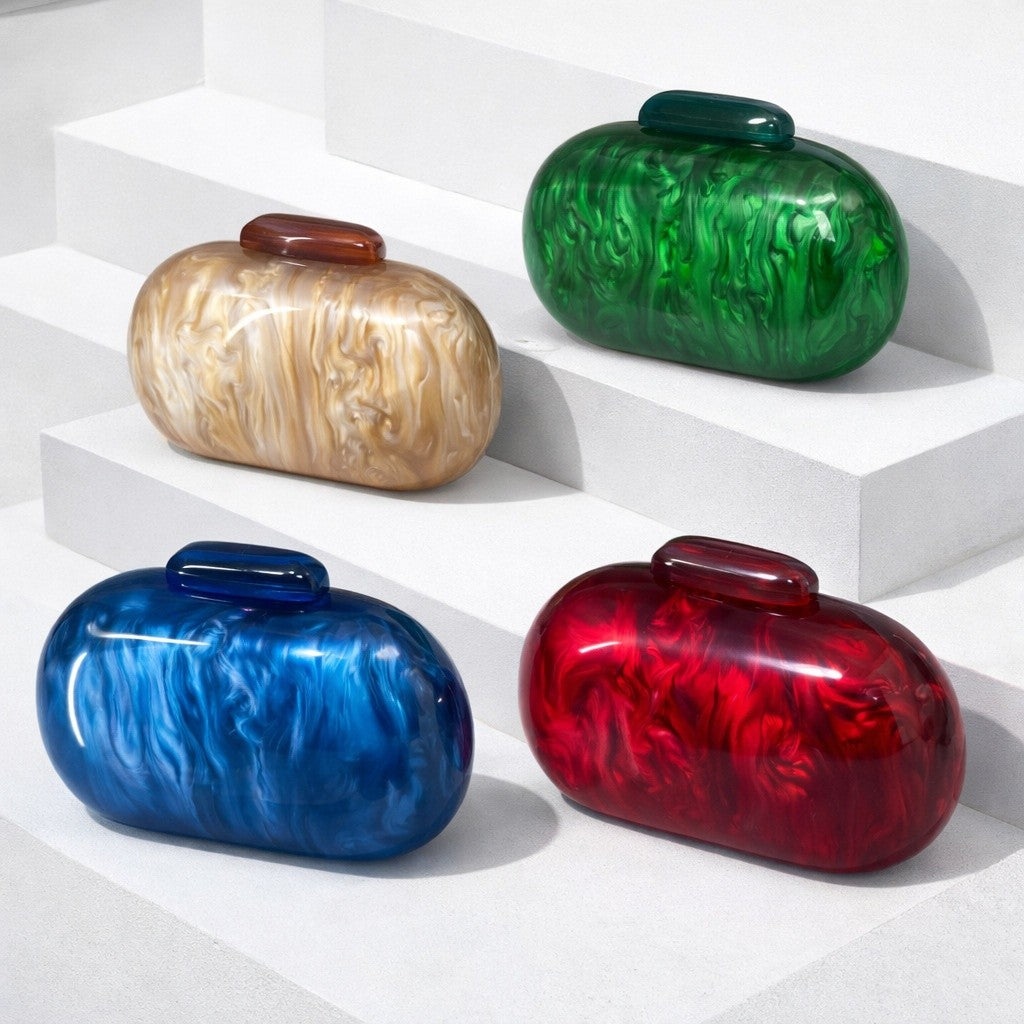 Women's Oval Shell Goose Egg Acrylic Clutch Bag Ladies Shoulder Crossbody Handbag with Chain Magnetic Buckle Closure Mini Purses