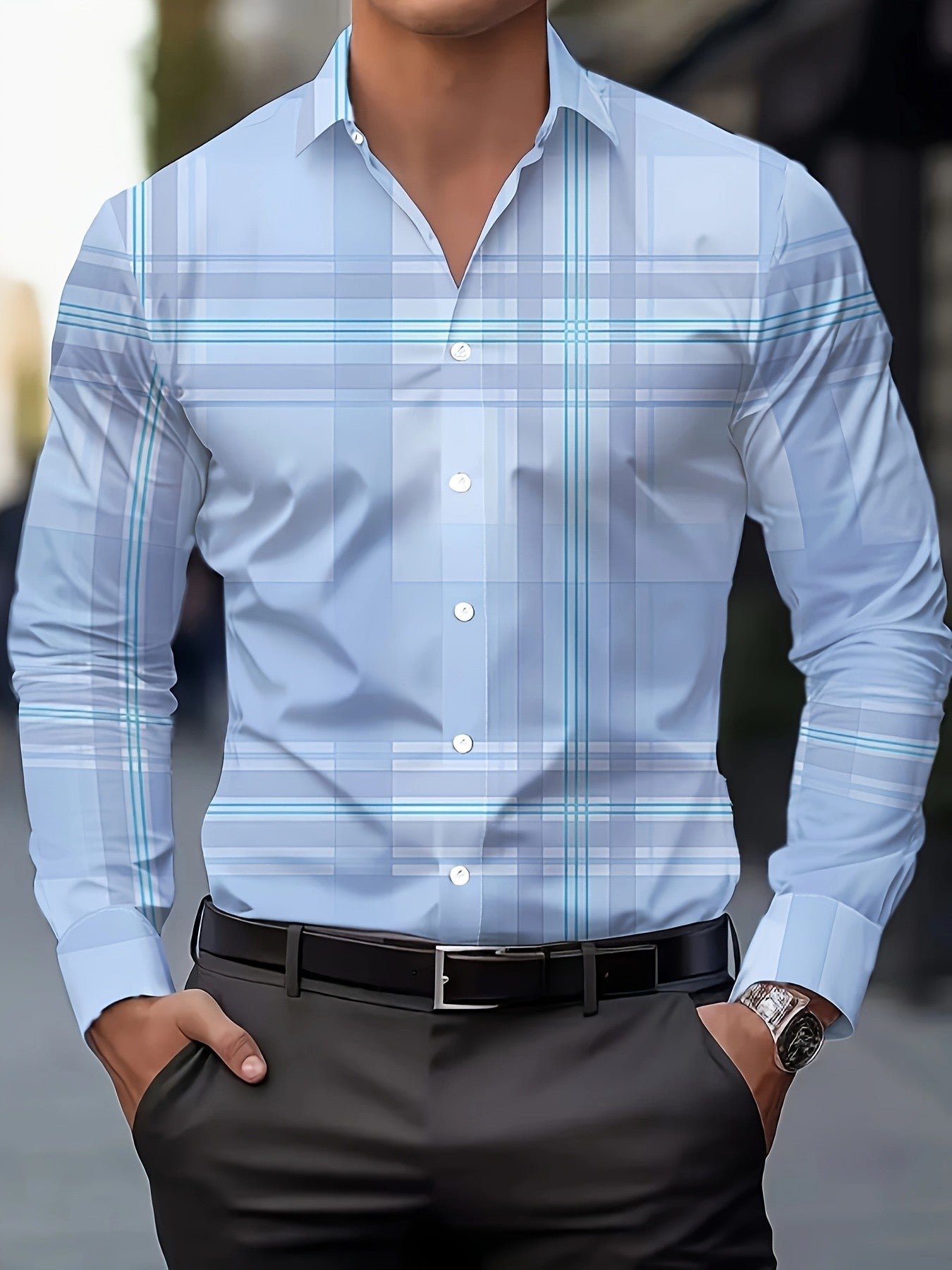 Men's Long Sleeve Dress Shirt Slim Fit Business Formal Shirt Classic Striped Color Office Wedding Party Wear Shirt for Men