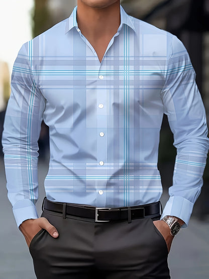 Men's Long Sleeve Dress Shirt Slim Fit Business Formal Shirt Classic Striped Color Office Wedding Party Wear Shirt for Men