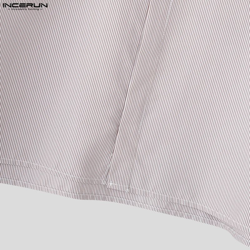 INCERUN Men Shirt Striped Lapel Long Sleeve Loose Casual Men Clothing Streetwear 2025 Korean Style Fashion Crop Tops Men