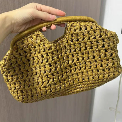 Fashion Straw Clip Shell Clutch Bag for Women Designer Paper Woven Handbags Casual vintage Handmade Summer Beach Bag 2025