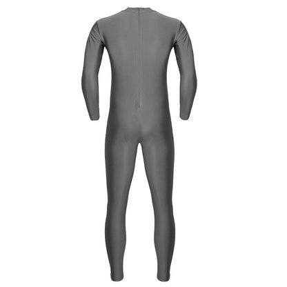 Mens Full Body Spandex Zentai Suit Black Long Sleeve Unitard Adult Zipper Back Footless Ballet Dancewear Bodysuit Costumes