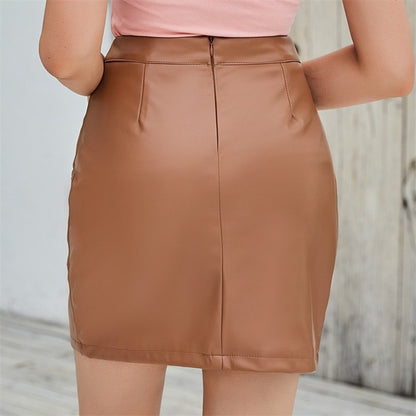 Women's Black Small Stretch PU Skirt, Fashion Casual Short Skirts,  Brown Gray Leather Skirts of Women 2026