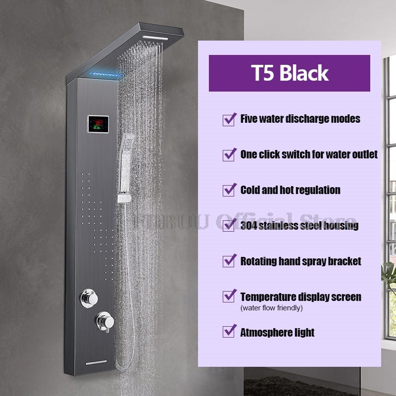 Luxury Shower For Bathroom With Digital Display Pressurized Top Nozzle Rain Shower Head Shower Room Wall Mounted Shower Set