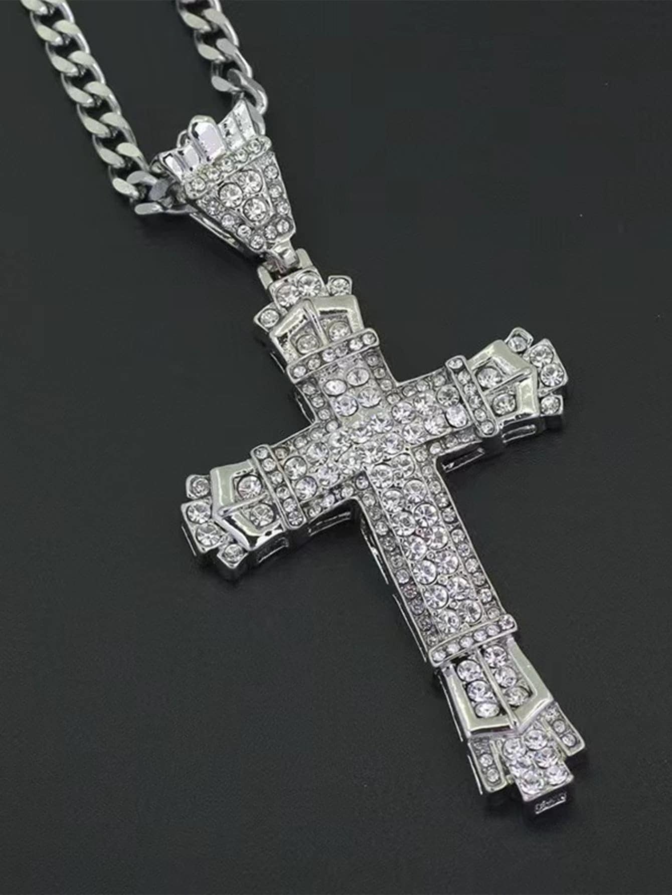 1 Simples Estilo MASCULINO Strass Cruz Cristã Pingente de Strass Colar Personalidade Moda Rua Corrente Dominadora Joias